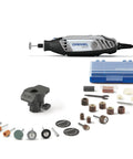 All Purpose Corded Variable Speed Rotary Tool Kit With 6 Speeds, 1 Attachment, 25 Accessories, Case, shown with tools and case.