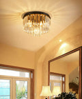 Crystal Ceiling Light Fixture Three Light Modern Semi Flush Mount With E12 Base Black Finish Two Layer Crystal Shade Real Nice For Living Room Bedroom Or Hallway