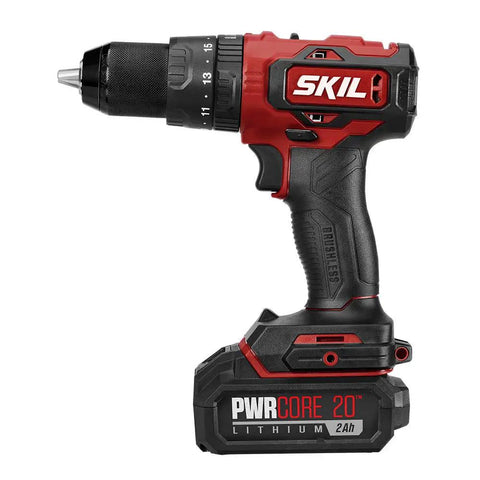 PWR CORE 20 Brushless 20V Cordless Hammer Drill Kit With Two Ah Lithium Battery And PWR Jump Charger, side view