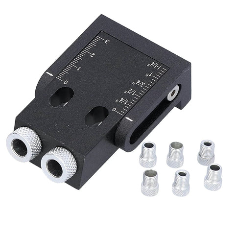 Pro Grade Pocket Hole Jig Kit With 15 Degree Drill Angle, Aluminum Alloy Oblique Hole Locator shown with drill guides for woodworking