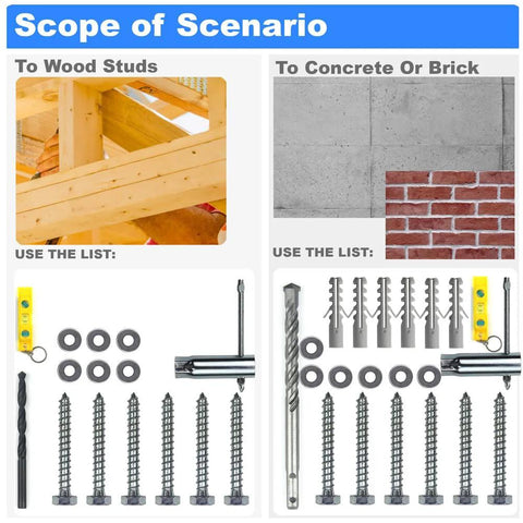 Drywall Anchors And TV Wall Mount Kit With M8 Lag Bolts And Washers, Concrete Wall Anchors, Bubble Level, Socket Tool, And Two Drill Bits For Precise Installation In Wood Or Concrete