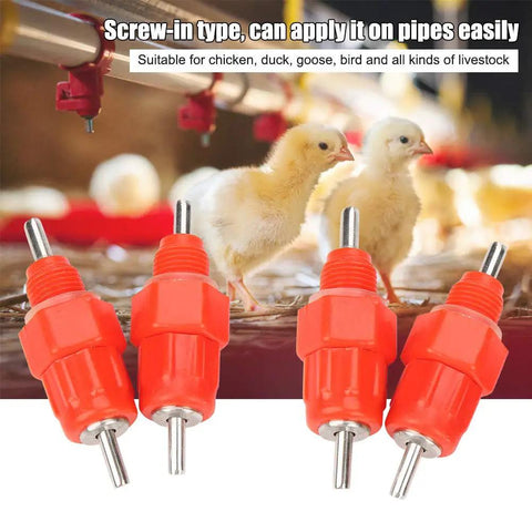 20 Pack Top Shelf Automatic Chicken Water Nipples With 360 Degree Stainless Steel Flow No Fuss Screw In Poultry Drinkers, red color, suitable for chick hydration.