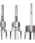 PVC Pipe Threader Kit For One Half Inch, Three Quarter Inch And One Inch NPT With Internal And External Thread Heads, Carbon Steel Dual Function Pipe Threading Tool Set Pro Grade For Electric Drills On PVC PPR And Plastic Pipes, close-up view