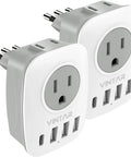 2 Pack Italy Travel Plug Adapter 6 In 1 Power Adapter With 2 Outlets And 4 USB Ports Including USB C Grounded 3 Prong