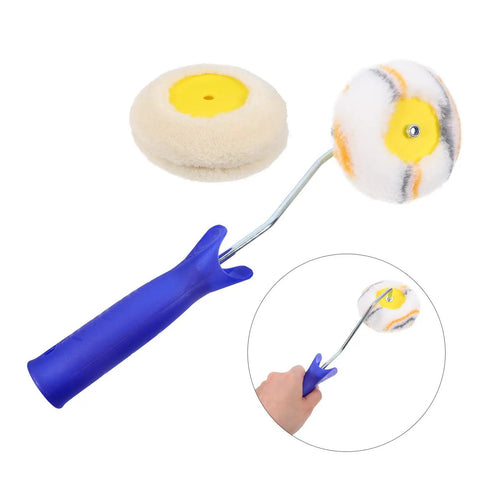 Heavy Duty Double Head Paint Roller Brush For Knocking Out Corners And Crisp Wall Edges featuring ergonomic blue handle and twin roller heads.