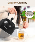 Pouring tea with Stovetop Stainless Steel Tea Kettle With Loud Whistle 2 Quart Teapot Ergonomic Handle Classic Black Finish