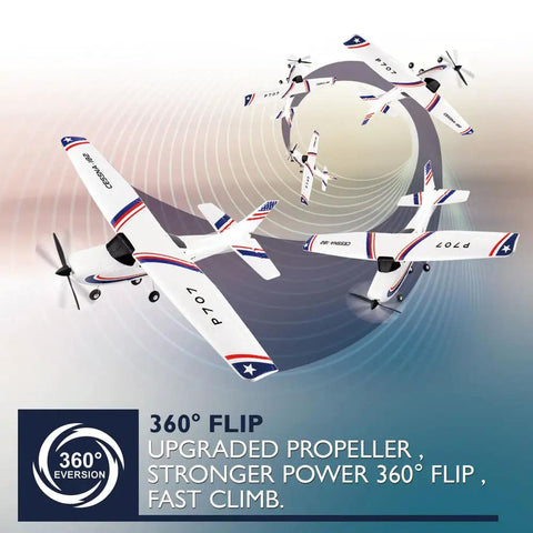 Adult RC Airplane With 3 Channel 3D6G Fixed Wing RTF Plane performing 360-degree flips in illustrated motion diagram