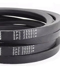 Premium Japanese Rubber Narrow V Belt For Heavy Duty Industrial Power Transmission And Conveyor Systems Featuring Smooth High Speed Operation And Badass Wear Resistance All Day Long showing stacked black belts.
