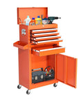 Portable Rolling Tool Chest With Detachable Top Box And Lockable Wheels Heavy Duty Steel Cabinet With Drawer Liners Large Bottom Storage Side Rack For Garage Shop Or Warehouse Built Tough Pro Grade Orange Finish, open with drawers and bottom cabinet