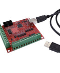 USB 100Khz 4 Axis Motion Controller Card For Engravers Mills And Routers With USB Interface Breakout Board For Precise Engraving And Milling Slave Axis Support Sweet For DIY CNC Projects, red PCB with USB cable