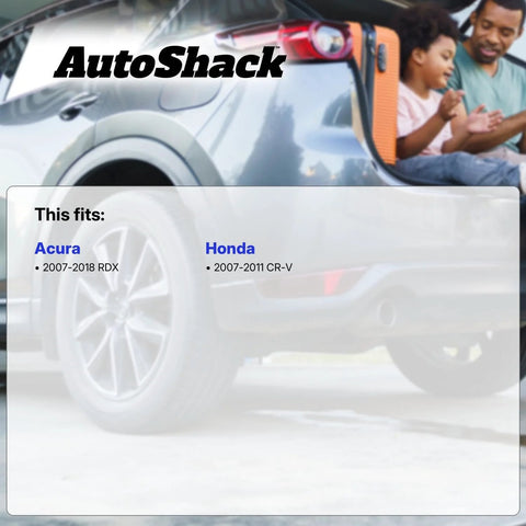 Rear view of a car with open trunk promoting AutoShack fitment for Acura RDX 2007-2018 and Honda CR-V 2007-2011.