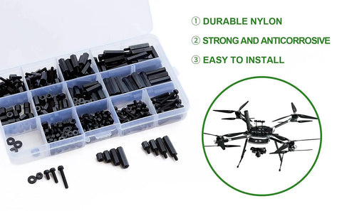 320 Piece M2 Nylon Hex Spacer Standoff Kit With Male And Female Screws Nuts And Spacers Black Durable Nylon Includes Plastic Case