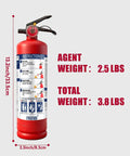 This 2.5 Lb Abc Fire Extinguisher Is A Total Game Changer For Home Garage And Car Safety as seen from the side with dimensions.