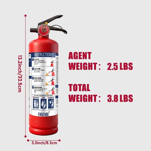 This 2.5 Lb Abc Fire Extinguisher Is A Total Game Changer For Home Garage And Car Safety as seen from the side with dimensions.