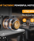 1HP motor of 12-Inch Band Saw With Stand, Beefy 7 Amp Two-Speed Benchtop For Woodworking And Metal Cutting showing power features