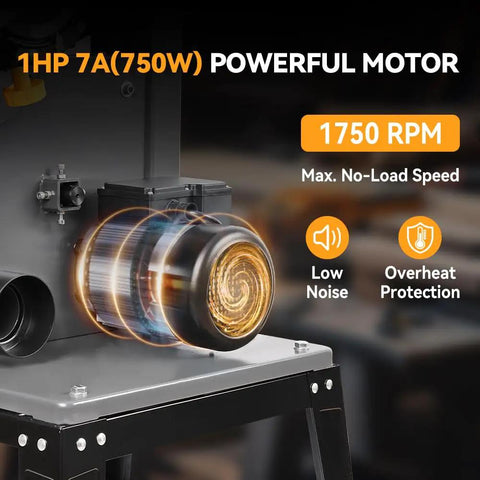 1HP motor of 12-Inch Band Saw With Stand, Beefy 7 Amp Two-Speed Benchtop For Woodworking And Metal Cutting showing power features