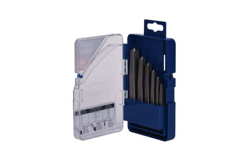 Six Piece Square Flute Screw Extractor Set For Removing Broken Screws And Bolts Without Damaging Threads Sizes 1 Through 6 Heavy Duty Tool