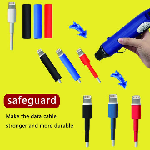 All-In-One Heat Shrink Kit With 328 Pcs 2 To 1 Wiring Tubing, 5 Colors, 300W Heat Gun shown with colored tubes and cable