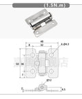 Diagram and image of Stainless Steel Pivot Hinge With Torque Friction Damping And Free Stop For Cabinets Closets Shoe Cabinets And Doors No Squeak Smooth Motion Durable Positioning Door Hardware Hfk01-50, showing dimensions and hinge design.
