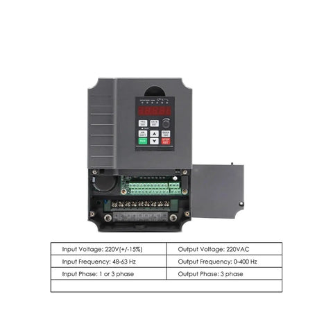 5.5KW Inverter VFD for 4.5KW Water Cooled ER20 Spindle Motor D100mm CNC Milling, open front panel view, 380V