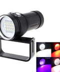 Underwater Scuba Diving Video Light With White UV Red Modes 120 Degree Wide Beam For Dope Fluorescence Photography Torch shown with modes