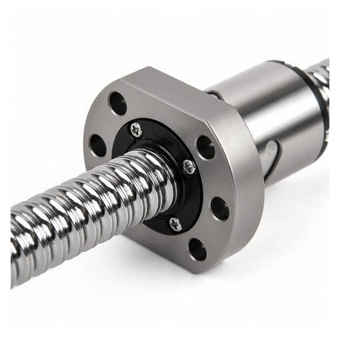 Top Grading SFU1605 Ballscrew With Ballnut, precision end machined, close-up of ballnut and screw assembly for CNC use.