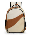 Front view of Earth Tone Abstract Curve Art Backpack for Men and Women, dope large capacity daypack with sturdy zippers.