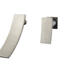 Wall Mount Bathroom Faucet With Waterfall Spout In Brushed Nickel, Single Handle Sink Faucet shown in front view with sleek design.