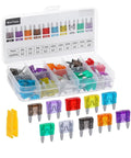 Premium Mini Blade Fuse Assortment 120 Piece Kit 2A To 35A Amps With No Sweat Fuse Puller in a compact storage case.