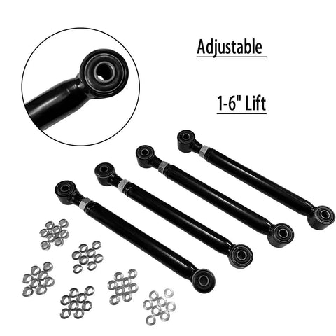 Adjustable Front Control Arms 1-6 Inch Lift Kit For 2003-2009 Dodge Ram 2500 3500 4WD With 0-3 Inch Track Bar Lift Beefy Heavy Duty Upper And Lower Arms Panhard Bar Off-Road Ready Suspension Upgrade, black tubular steel arms with bushings and washers