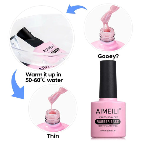 Rubber Base Gel For Nails Soak Off UV LED HEMA Free Clear Sheer Gel Polish Kit 6 Pack 10ml product with application visuals
