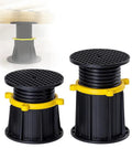 Heavy Duty Adjustable Bed Support Legs Built Tough Keep Your Mattress Frame Slammin Steady Height Tweakable Four Point One To Seven Point Three Inches Two Pack, black and yellow adjustable bed support legs.