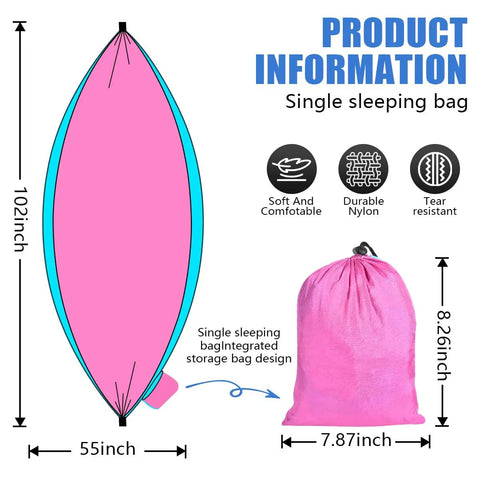 Camping Hammock For All Adventures Heavy Duty Nylon 500 Pound Capacity Portable Lightweight Single Or Double With Tree Straps And Carry Bag Ideal For Camping Backpacking Hiking Travel Beach Outdoor Indoor Blue And Pink