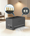 Three Bay 100W Fast Charging Hub for Mini 5/4/3 Series With Storage LED SOS shown with USB ports and cooling vents