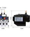 NR2-36 electric thermal overload relay for motors 23 to 32A, front and side view with dimensions and technical specifications.