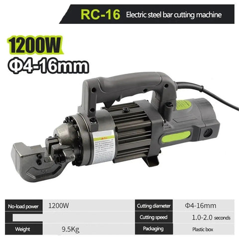 Portable Hydraulic Rebar Cutter Machine Electric Steel Bar Shear For 4-22mm Iron Rods Quick Cuts In 2-3 Seconds Spark Free Bolt And Metal Snip Tool Site Essential Gear Fast Efficient Cutting, 1200W cutter for 4-16mm steel bars.