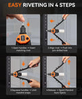 Pro Rivet Gun Kit With Drill Bits And Magnetic Wristband Heavy Duty Two Handed Riveter For Metal Gutters Auto Work use steps