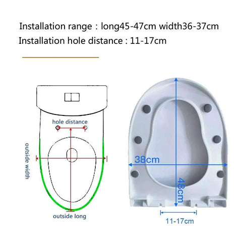 Installation measurements diagram for Heavy Duty Toilet Seat With Lid And Slow Close Mechanism For Standard Bowls, showing dimensions.