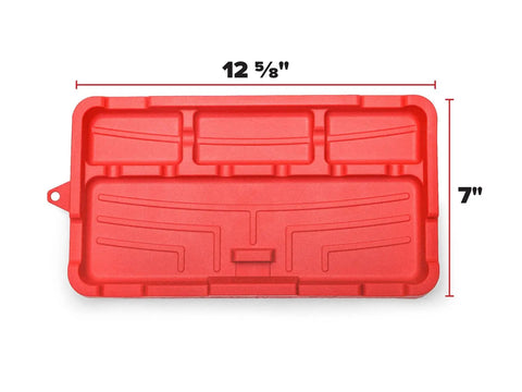 Set Of 2 Flexible Tool Trays Organizer For Screws Nuts Bolts Non Magnetic With Grab And Go Handles Spill Proof Storage For Home Garage And Workshop Red Heavy Duty showing dimensions