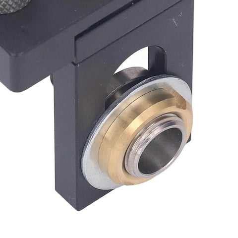 Close-up of Dowel Jig Drill Guide Kit For Woodworking And Furniture Assembly, showing pro grade aluminum alloy drill guide components.