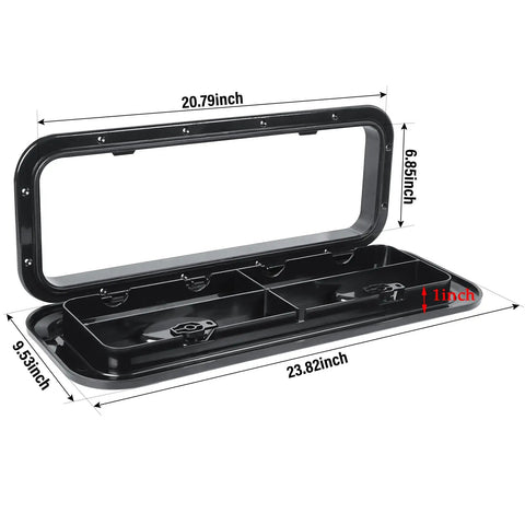 Heavy Duty Boat Hatch Cover Built Like A Tank With Premium Abs Plastic For Tight Deck Access Features Dual Recessed Handles And A Smooth One Eighty Degree Swing Hinge Supports Vertical Or Horizontal No Hassle Install Black dimensions 20.79 x 23.82 inches