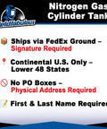 Shipping details for 125 Cu Ft Nitrogen Gas Cylinder Tank Full Ready for Welding Jobs, signature and physical address required.