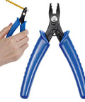 Crimping Pliers For Jewelry Making And Bead Crimp Tool For Delicate Beading With 2mm to 5mm Beads, blue handles, detailed view