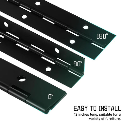 Heavy Duty Iron Piano Hinges Wear Resistant Black Continuous Metal Hinges With Screws Two Pack folding at angles