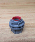 Tough As Nails 3/4 Inch Zinc Conduit Hub Built For Steel And Aluminum Pipe, gray with red seal for moisture protection.