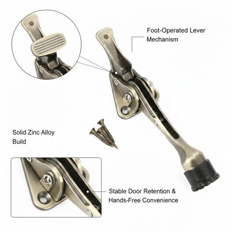 Foot Operated Door Stop For Hands Free Entryway Keeps Doors Open In Bedrooms Living Rooms And Offices Zinc Alloy Floor Holder