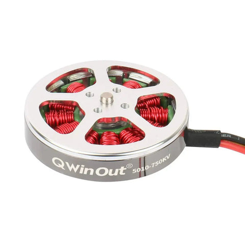 Close-up of a Heavy Duty 5010 Brushless Motor 750KV showcasing wire windings and robust metal casing for RC drone projects.