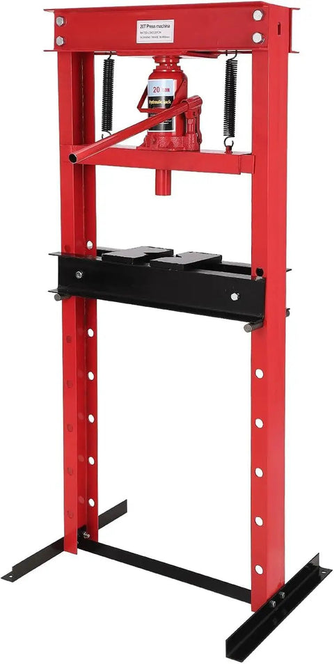 Beefy 20 Ton H Frame Hydraulic Shop Press With Adjustable Table Height for metalworking and auto repair, front view