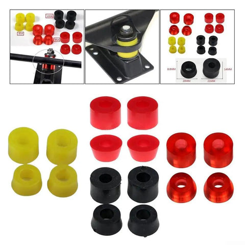 Four Pack Skateboard Pivot Cups Replacement Kit with PU Shock Absorber Pads for Longboard Trucks in Transparent Red 95A
