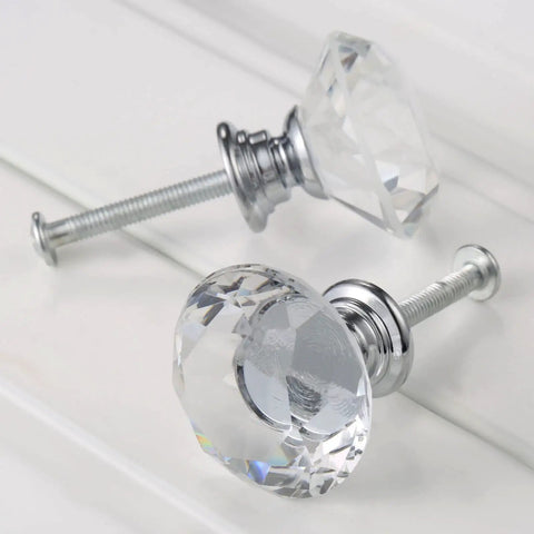 Sparkling Crystal Diamond Glass Cabinet Knob Set 30mm 1.18 Inch Clear Crystal Pulls With Three Size Screws For Dresser Cabinet Closet Doors Upgrade For Your Home Decor, two knobs with screws